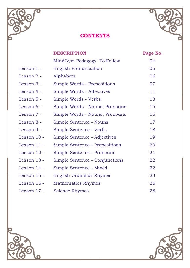 MindGym Toddler – 1 contents page